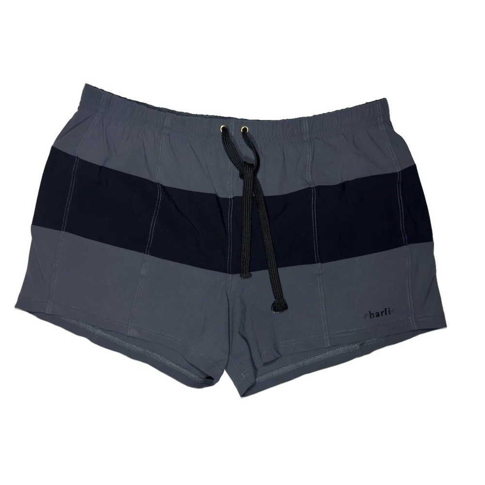 Charlie Men's S Gray Black Colorblock Swim Shorts Board Shorts Drawstring